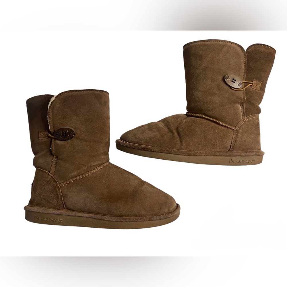 Bearpaw Rosie Chocolate Brown Suede Faux Fur Lined Mid-calf Boots Women’s Size 8